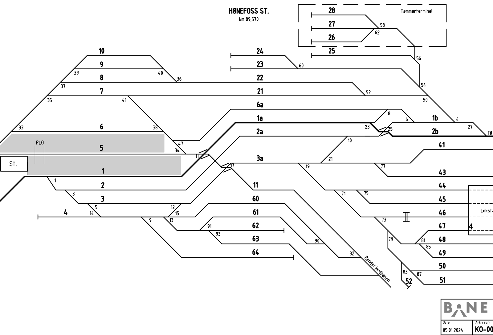 Track plan Hønefoss station
