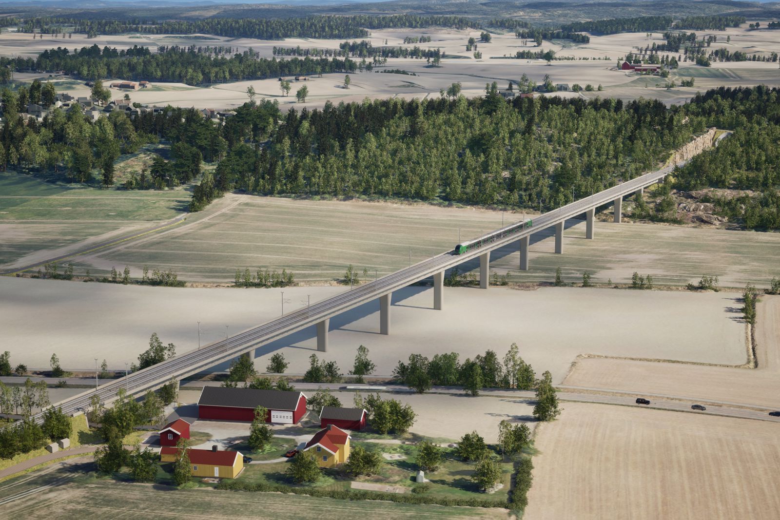 Illustrasjon som viser en bru ved en gård