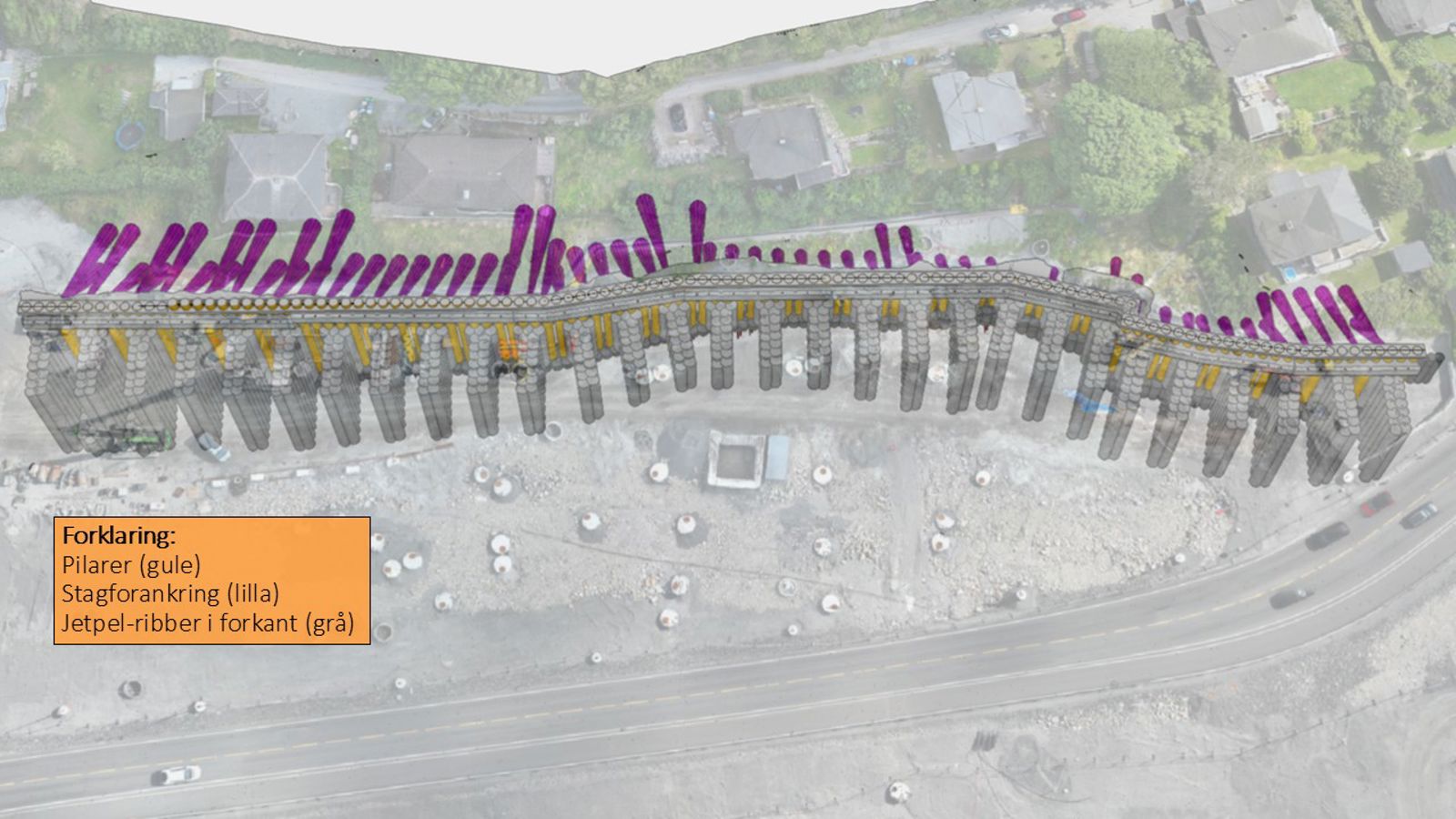 Illustrasjon som viser støttemurens plassering.