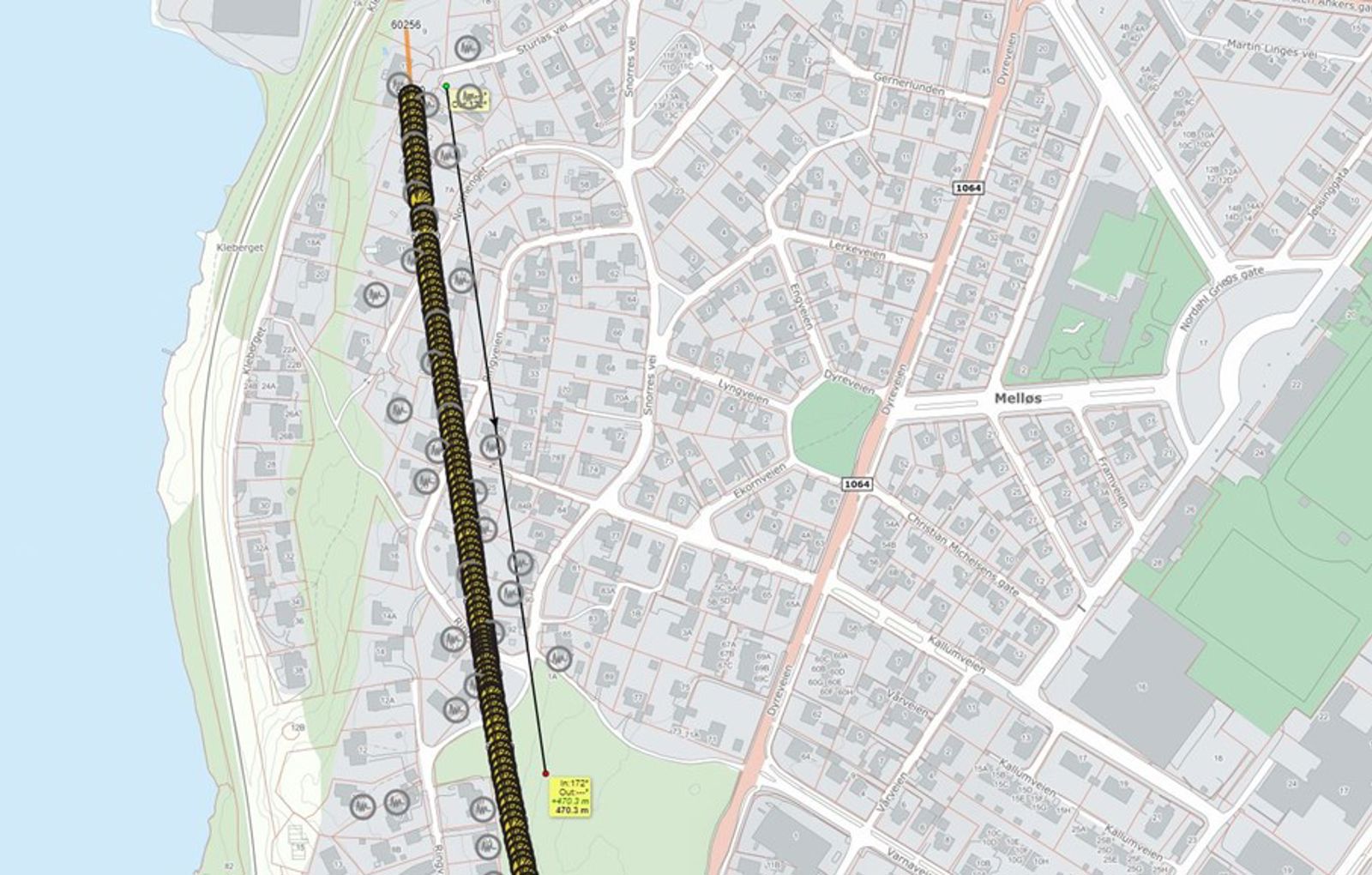 Et kart med mørk markering som viser hvor tunnelen skal sprenges