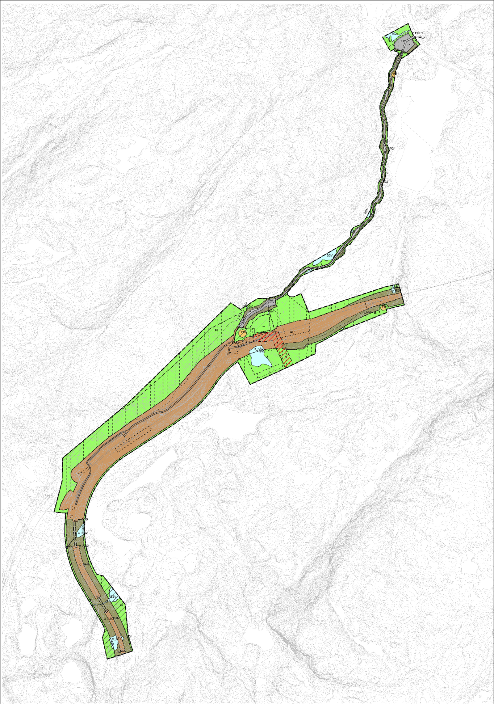 Kart som viser reguleringsområde for Søsterbekk kryssingsspor
