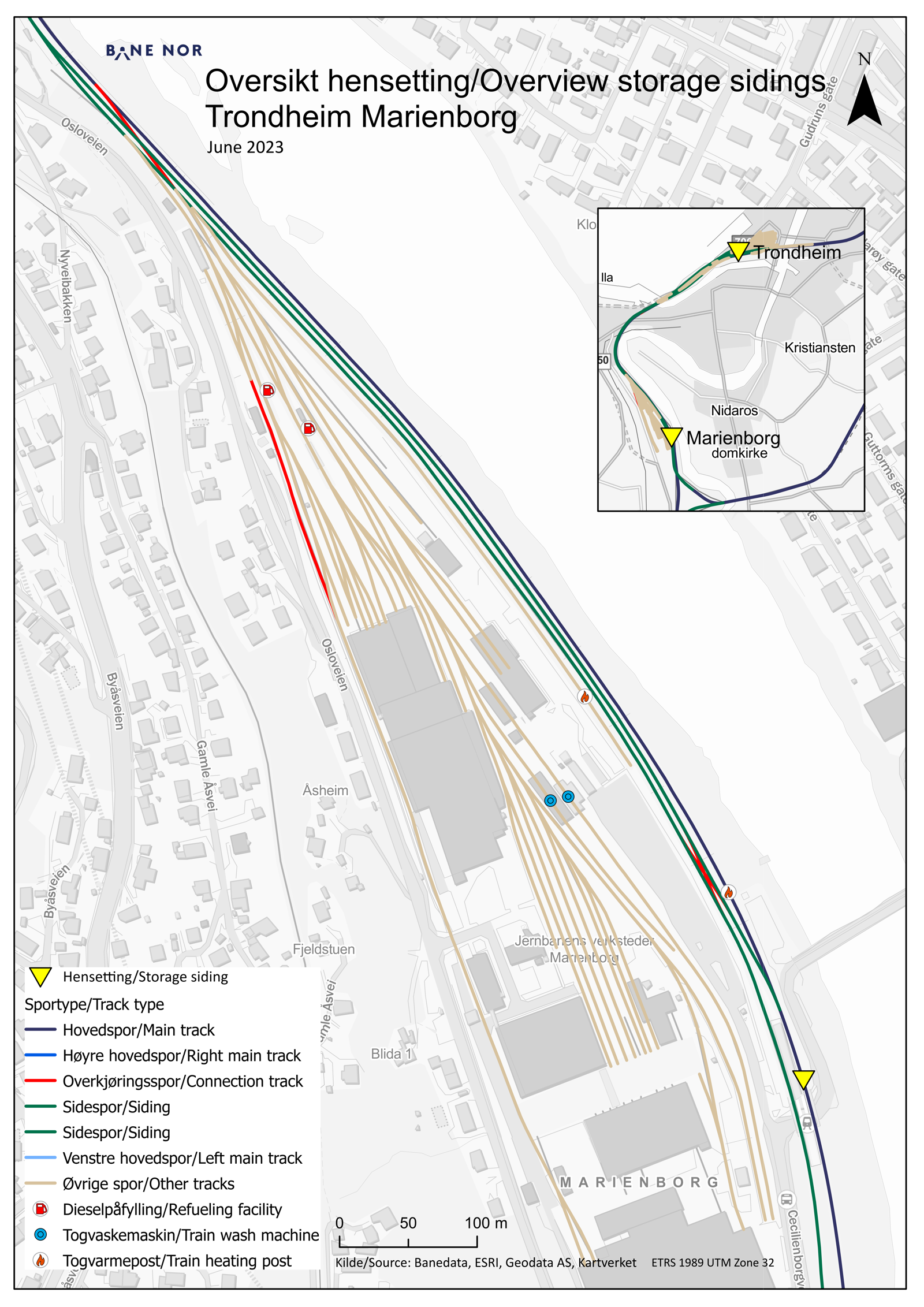 Oversikt over hensettingsanlegget på Marienborg. Kart.