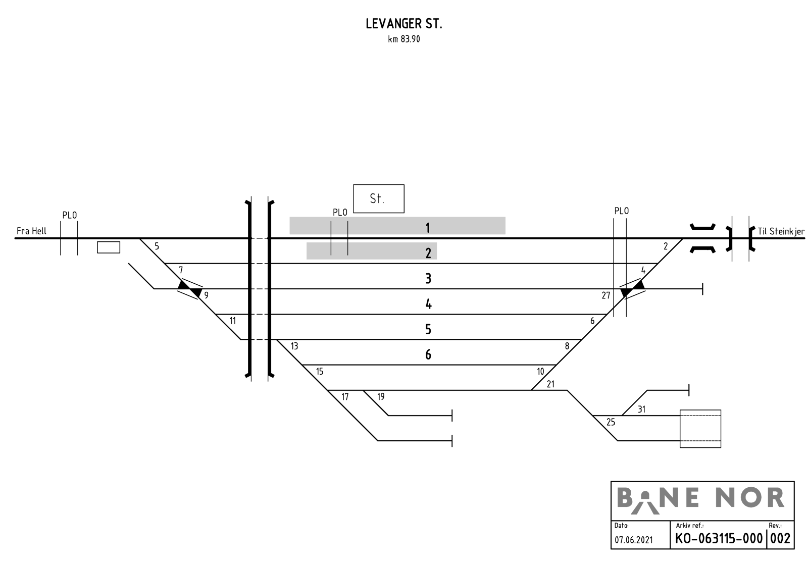 Sporplan Levanger stasjon