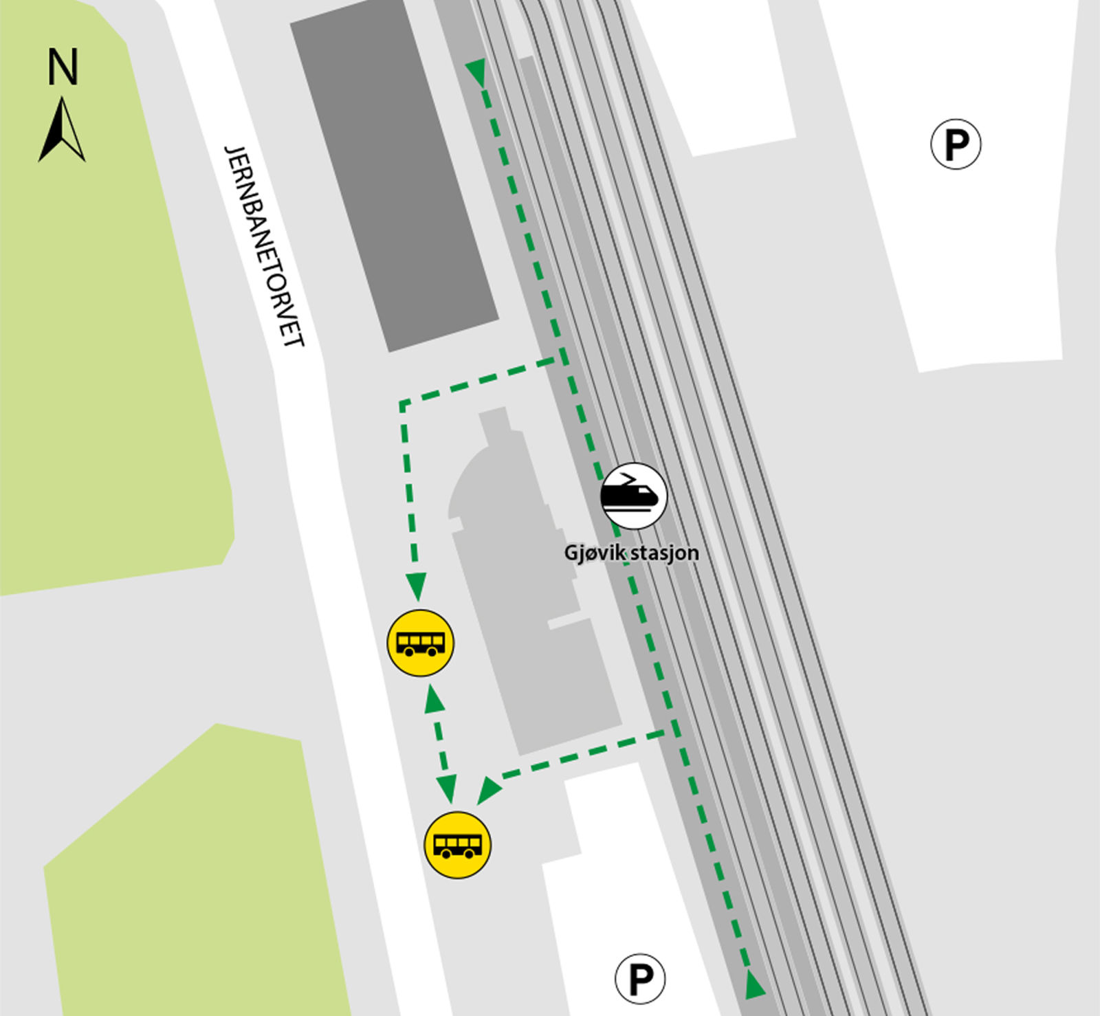 Bussene kjører fra bussholdeplassene plattform C og D på Gjøvik skysstasjon.