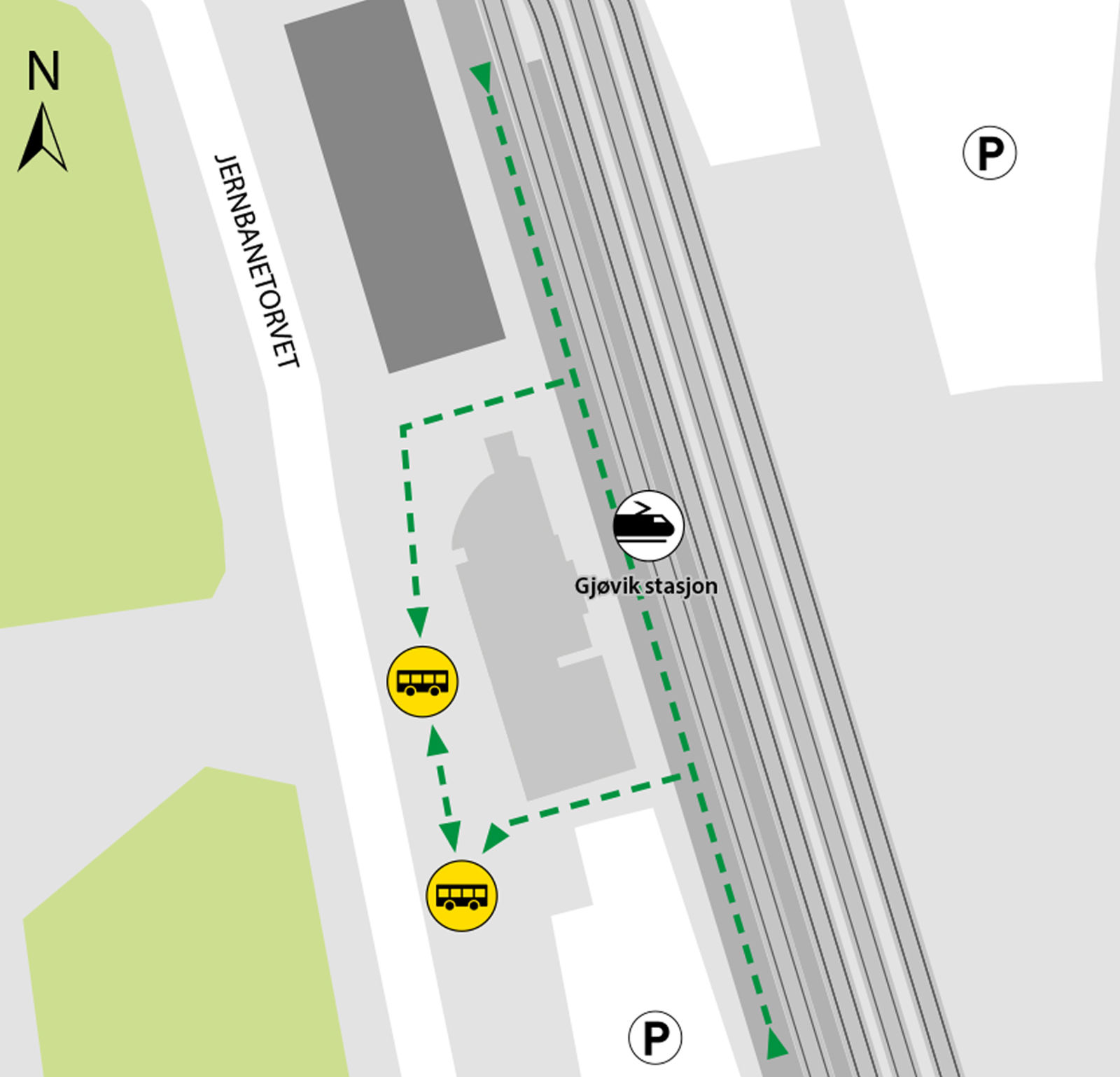 The buses run from bus stops platform C and D at Gjøvik shuttle station.