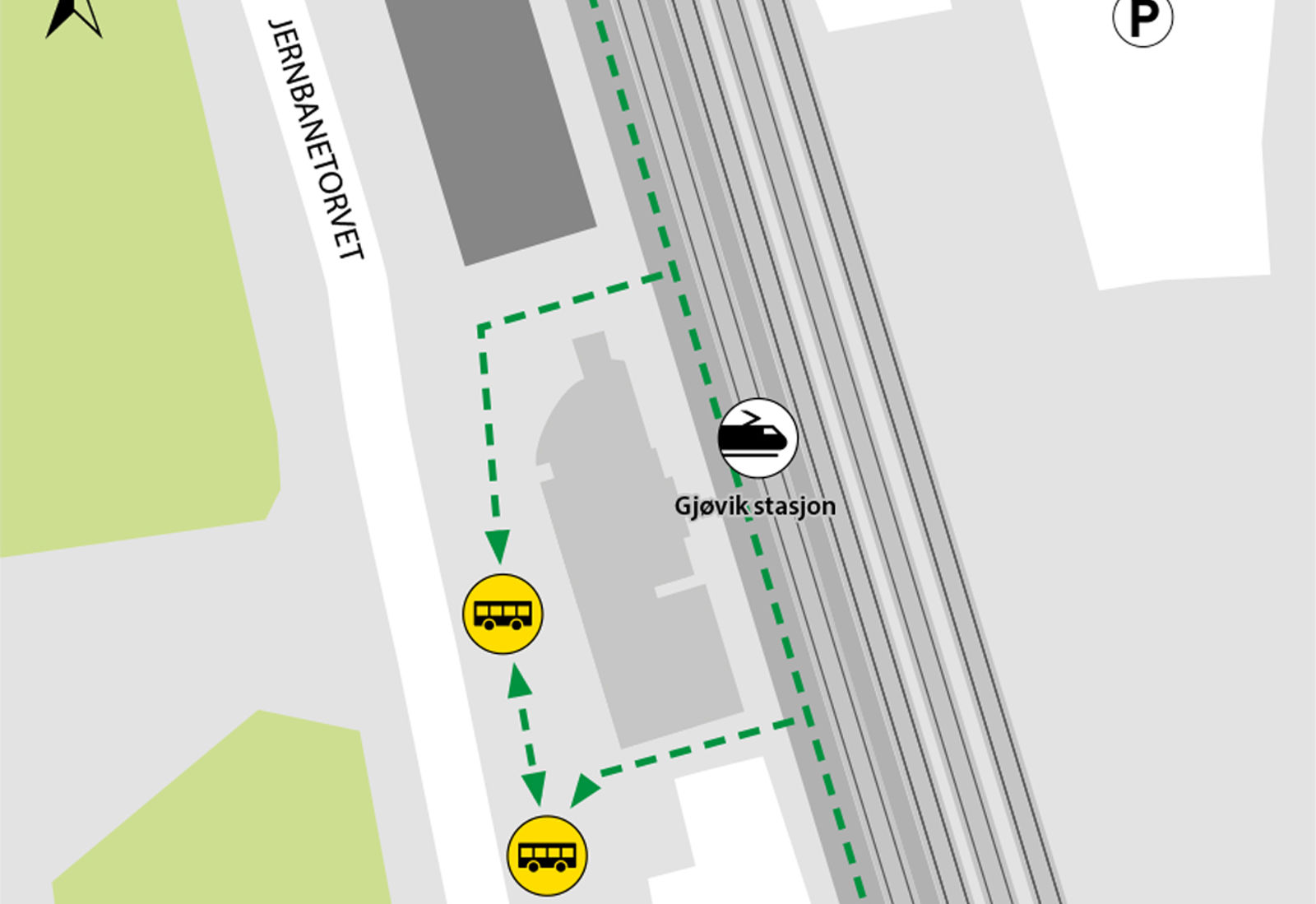 The buses run from bus stops platform C and D at Gjøvik shuttle station.