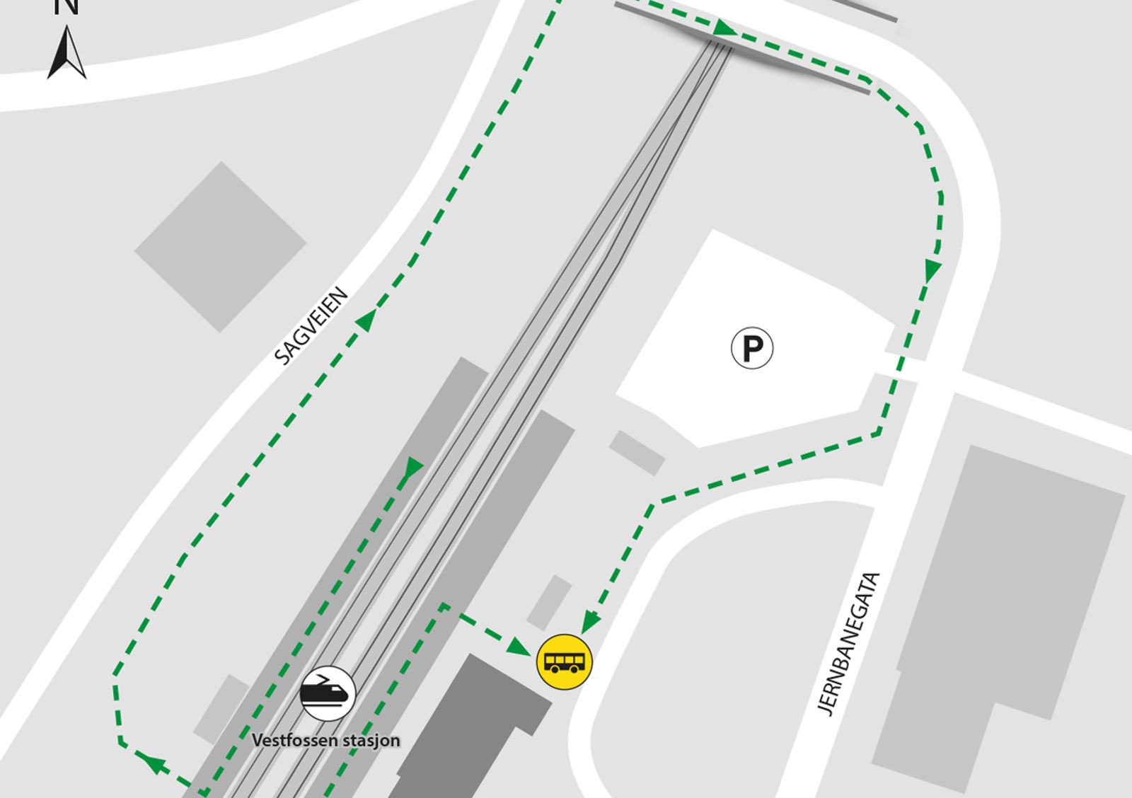 Kartet viser at bussene kjører fra bussholdeplassen Vestfossen stasjon.