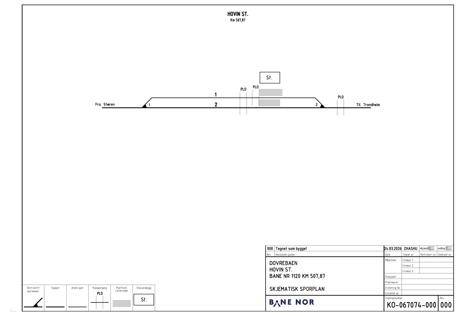 Schematic track plan for Hovin station.